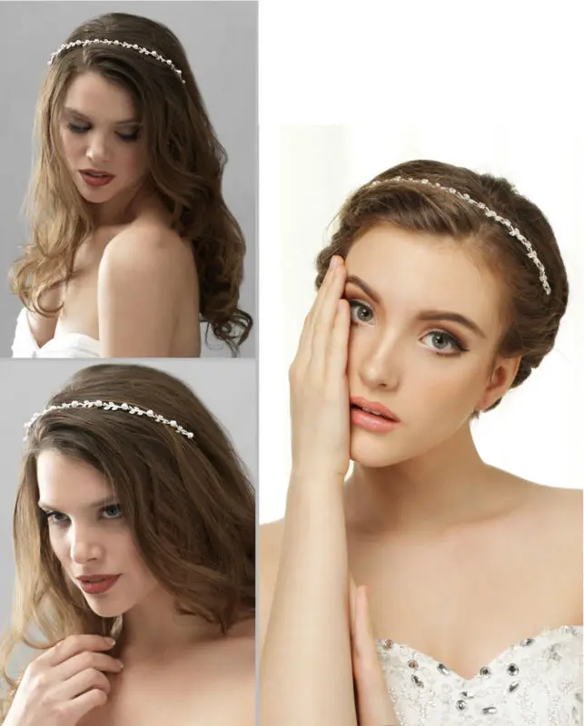 New Handmade Crystal Pearl Beads White Flower Bridal Hairband Tiara High Quality Silver Headband Wedding Hairwear Hair Jewelry