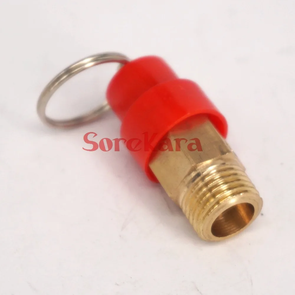 1/4" BSP male Thread 86 PSI Brass Air Compressor Safety Relief valve Pressure switch Pop-off valve Release Valves 
1/4" BSP male Thread 86 PSI Brass Air Compressor Safety Relief valve Pressure switch Pop-off valve Release Valves