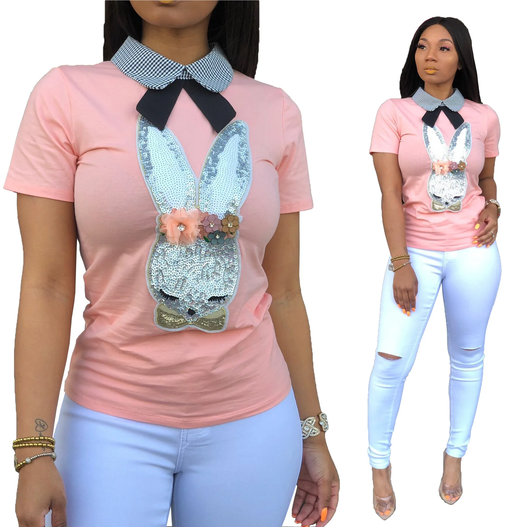 2019 new women summer short-sleeved fashion white rabbit printed knot short neck t-shirt casual t-shirts fashion t-shirt H6059
2019 new women summer short-sleeved fashion white rabbit printed knot short neck t-shirt casual t-shirts fashion t-shirt H6059