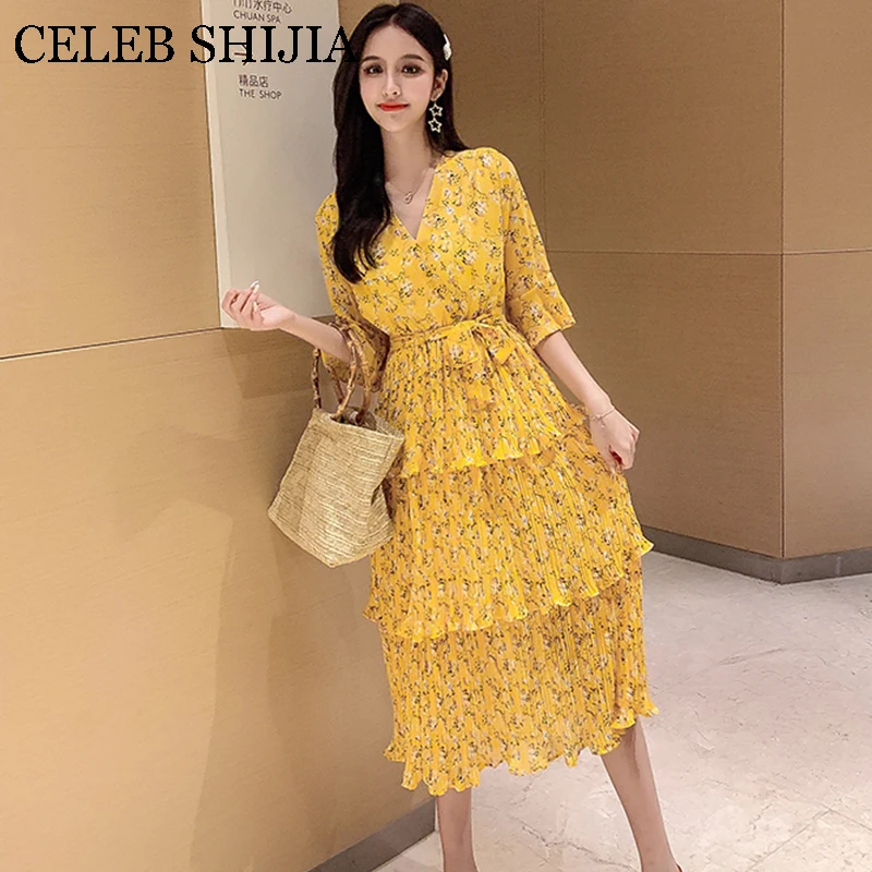 Yellow color Female Dress flare sleeve cascading ruffle chiffion printed dress for woman blue Loose casual boducon summer
Yellow color Female Dress flare sleeve cascading ruffle chiffion printed dress for woman blue Loose casual boducon summer