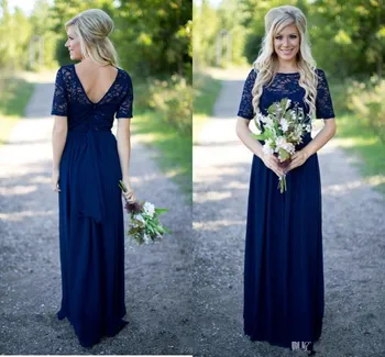2019 Country Bridesmaid Dresses Hot Long For Weddings Navy Blue Chiffon Short Sleeves Illusion Lace Beads Floor Length
2019 Country Bridesmaid Dresses Hot Long For Weddings Navy Blue Chiffon Short Sleeves Illusion Lace Beads Floor Length