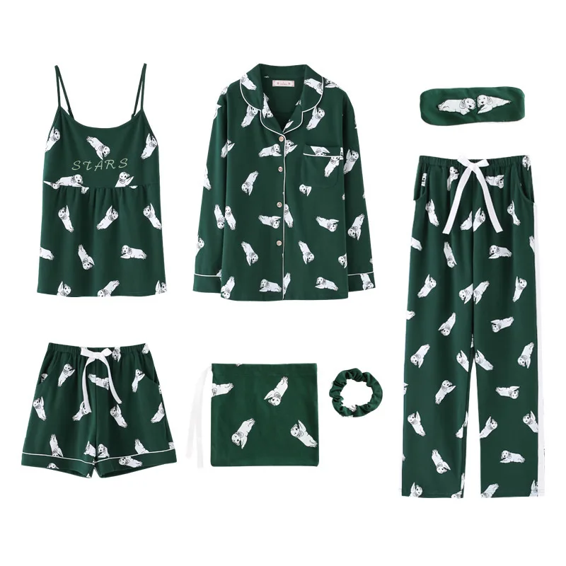 SP&CITY 7PCS Cotton Turn Down Collar Pajamas Sets Casual Women Home Sets Sweet Soft Dogs Print Pattern Nightwear Comfortable
SP&CITY 7PCS Cotton Turn Down Collar Pajamas Sets Casual Women Home Sets Sweet Soft Dogs Print Pattern Nightwear Comfortable