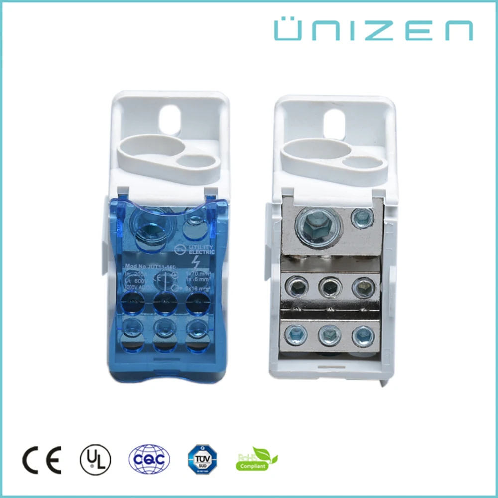 New arrival JUT11-160 Cable Electric Mounting holes 54mm Terminal Screw DIN rail Terminal Blocks Copper Conductor IEC 690V/160A
New arrival JUT11-160 Cable Electric Mounting holes 54mm Terminal Screw DIN rail Terminal Blocks Copper Conductor IEC 690V/160A
