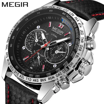 

MEGIR Mens Watches Top Luxury Brand Male Clocks Military Army Man Sport Clock Leather Strap Business Quartz Men Wrist Watch 1317