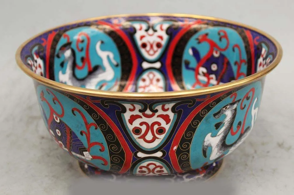 10"Marked Chinese old folk bronze Cloisonne beast phoenix flowers Bowl Cup statu
10"Marked Chinese old folk bronze Cloisonne beast phoenix flowers Bowl Cup statu