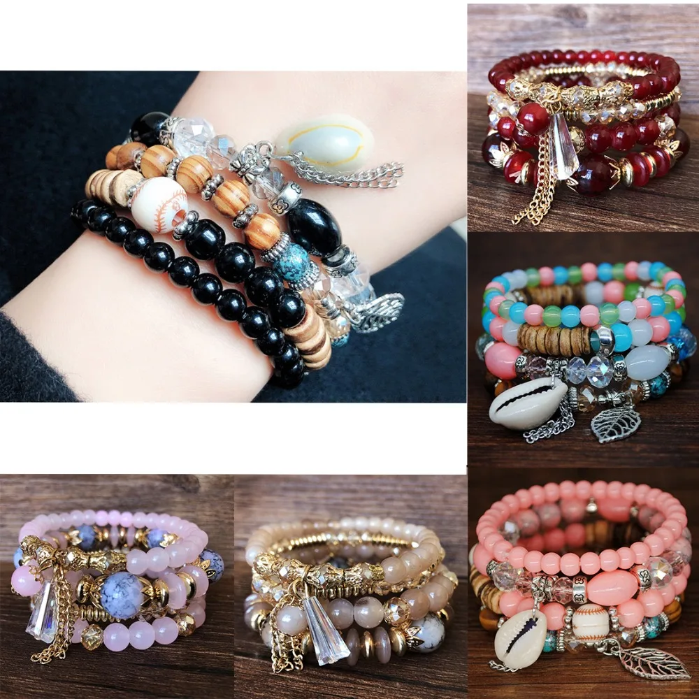 4 Pcs/set Bohemian Shiny Crystal Shell Multi-layer Beaded Bracelets Women Elegant Acrylic Alloy Bracelets Hot Beach Jewelry Gift
4 Pcs/set Bohemian Shiny Crystal Shell Multi-layer Beaded Bracelets Women Elegant Acrylic Alloy Bracelets Hot Beach Jewelry Gift