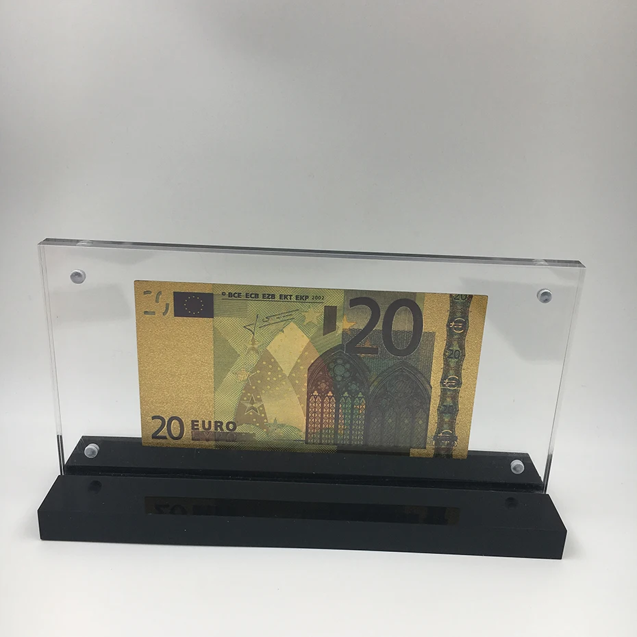 999 gold leaf gilding plastic euro 20 fake money Banknote for office decoration with nice acrylic frame stand
999 gold leaf gilding plastic euro 20 fake money Banknote for office decoration with nice acrylic frame stand