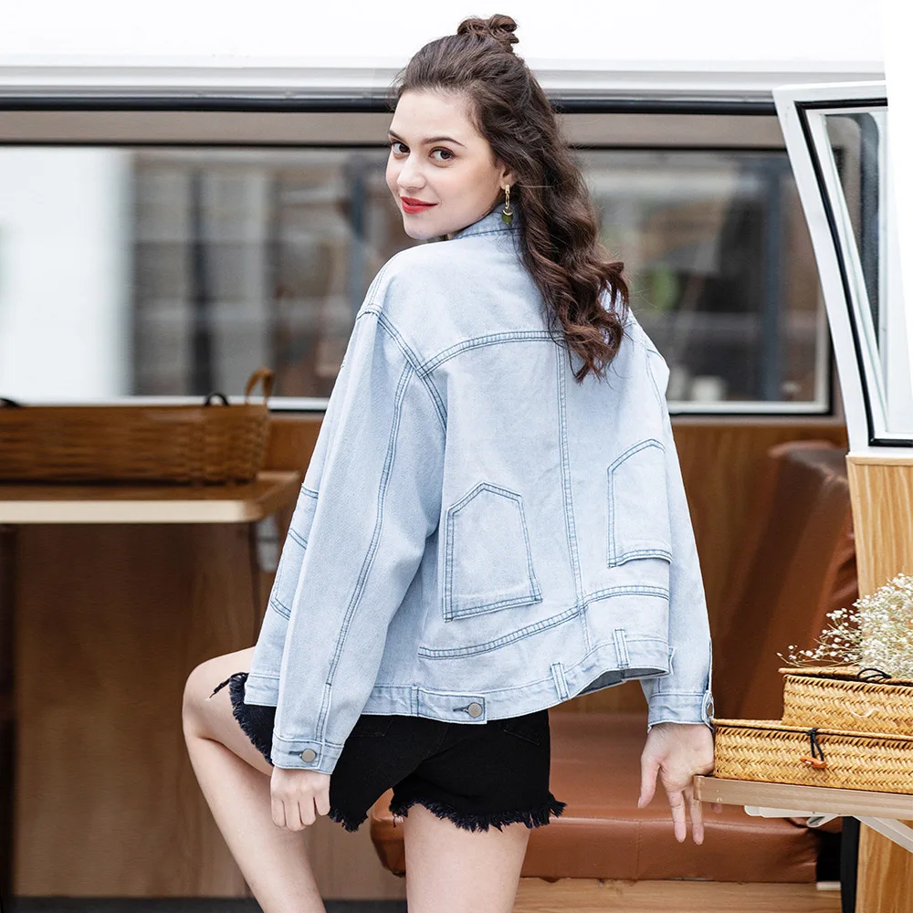 Ms. Spring New Personality Original Denim Jacket Street Influx Light Blue Big Pocket Jacket Long Sleeve Top
Ms. Spring New Personality Original Denim Jacket Street Influx Light Blue Big Pocket Jacket Long Sleeve Top