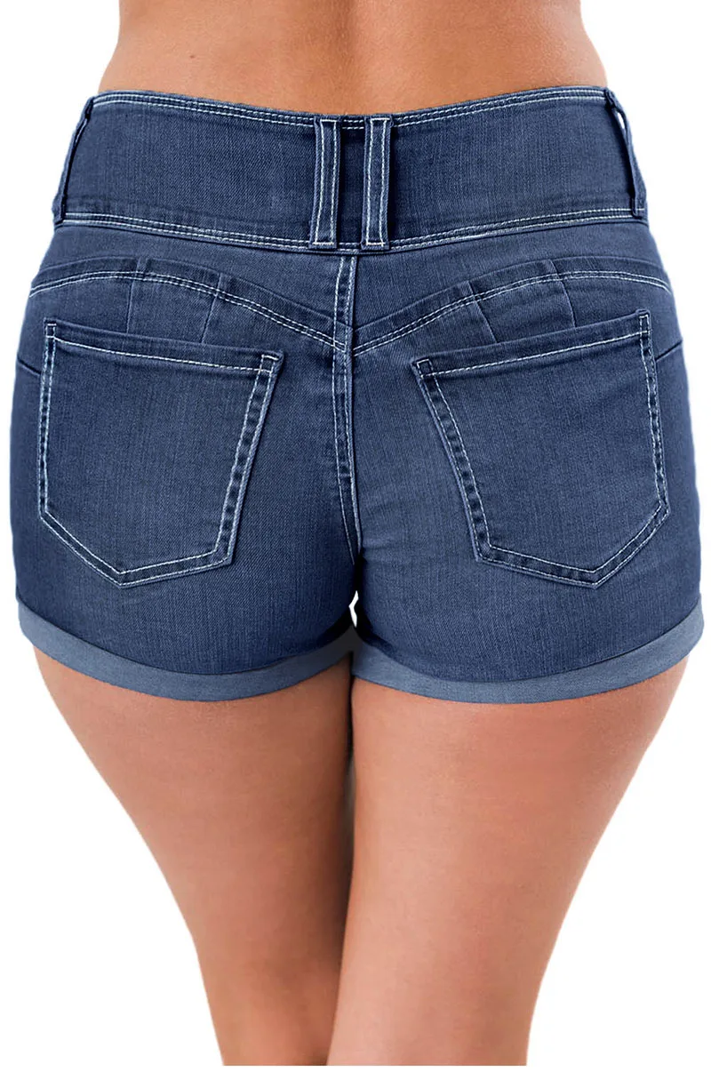 Light-Blue-Triple-Button-High-Waisted-Denim-Shorts-LC786095-5-2