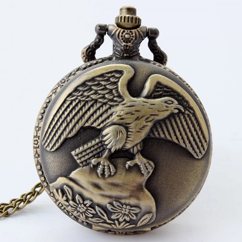 

Retro Antique Steampunk Quartz Pocket Watch Eagle Carving Bronze Necklace Chain Men Watch Gifts Reloj De Bolsillo 2020 saat