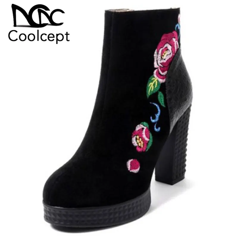 Coolcept Sexy Women High Heel Boots Real Leather Platform Flower Warm Winter Shoes Fashion Ankle Boots Women Footwear Size 34-40
Coolcept Sexy Women High Heel Boots Real Leather Platform Flower Warm Winter Shoes Fashion Ankle Boots Women Footwear Size 34-40