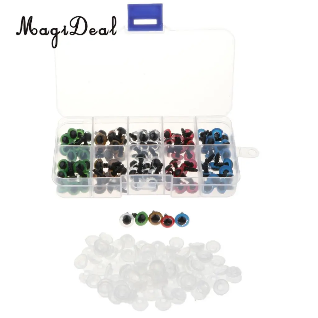 100 Piece Multi-Color Glass Eyes W/ Washers Kits For Doll DIY Making 8mm/10mm/12mm