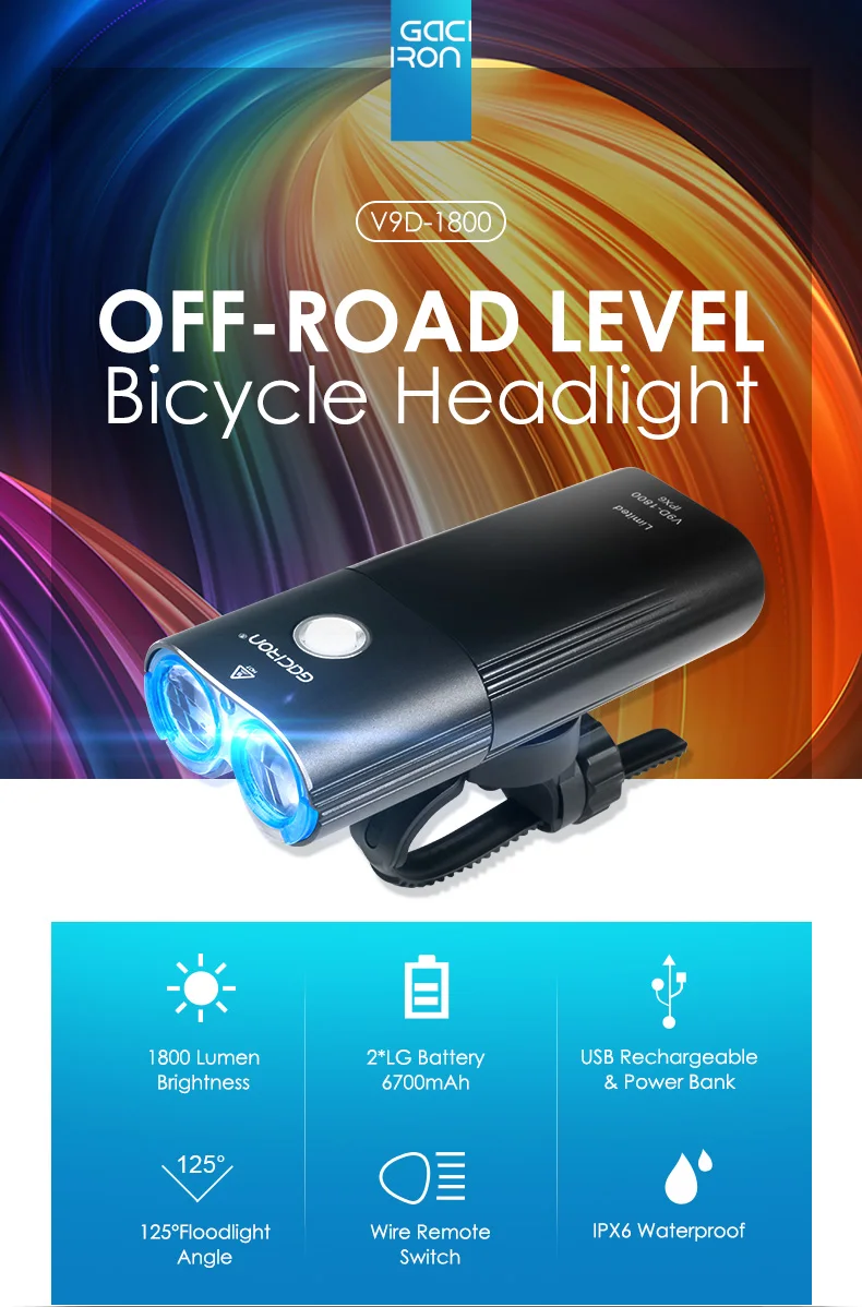 Best GACIRON 1800 Lumen Bike Light Bicycle Headlight 6700mAh Power Bank USB Rechargeable Waterproof Front light Cycling Accessories 0 Best GACIRON 1800 Lumen Bike Light Bicycle Headlight 6700mAh Power Bank USB Rechargeable Waterproof Front light Cycling Accessories 0