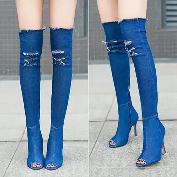 Nice New Fashion Women Hole Denim High Heels Over The Knee Boots Spring Summer Sexy Peep Toe Thigh High Boots Pop Botas
Nice New Fashion Women Hole Denim High Heels Over The Knee Boots Spring Summer Sexy Peep Toe Thigh High Boots Pop Botas