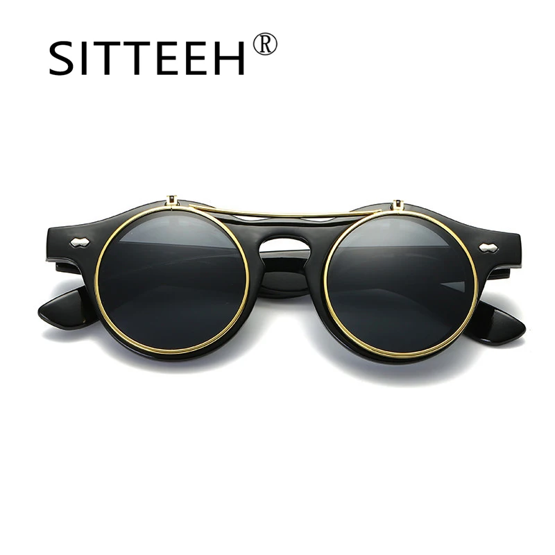 SITTEEH Sun glasses Gothic Steampunk Retro flip cat's eye round lens summer style outdoor sunglasses for men women mirror SI541
SITTEEH Sun glasses Gothic Steampunk Retro flip cat's eye round lens summer style outdoor sunglasses for men women mirror SI541