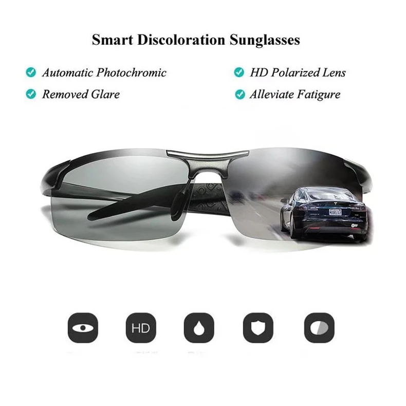 Photochromic Polarized Sunglasses Men's Sunglasses For Drivers Male Safety Night Vision Sunglass Driving UV400 Sun Glasses