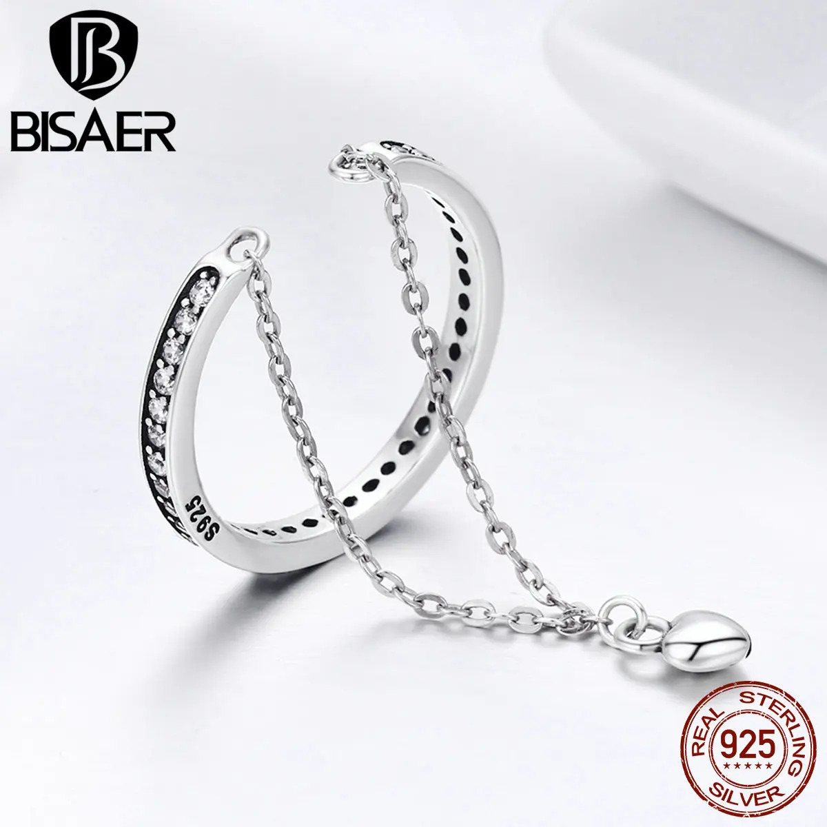 BISAER 100% 925 Sterling Silver Clear CZ Double Chain Heart Dangle Adjustable Finger Rings for Women Fine Silver Jewelry GXR291
BISAER 100% 925 Sterling Silver Clear CZ Double Chain Heart Dangle Adjustable Finger Rings for Women Fine Silver Jewelry GXR291