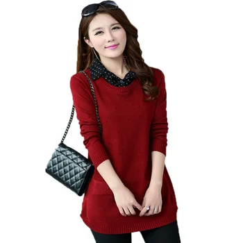 New 2017 Autumn Sweater Casaco Feminino Women Causal Long Sleeve Patchwork Dot Collar Mendium Long Pullover Knitted Basic Top
New 2017 Autumn Sweater Casaco Feminino Women Causal Long Sleeve Patchwork Dot Collar Mendium Long Pullover Knitted Basic Top
