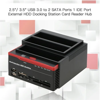 

2.5"/3.5" USB 3.0 to 2 SATA Ports 1 IDE Port External HDD Hard Drive Docking Station Card Reader USB3.0 Hub with OTB/OTC Offline