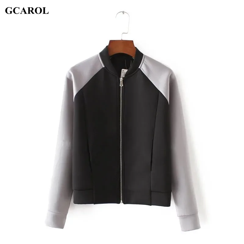Image Women Euro Style Two Tone Colored Crop Jacket Brief Design Slim Baseball Unifrom Space Cotton Short Coat For Ladies