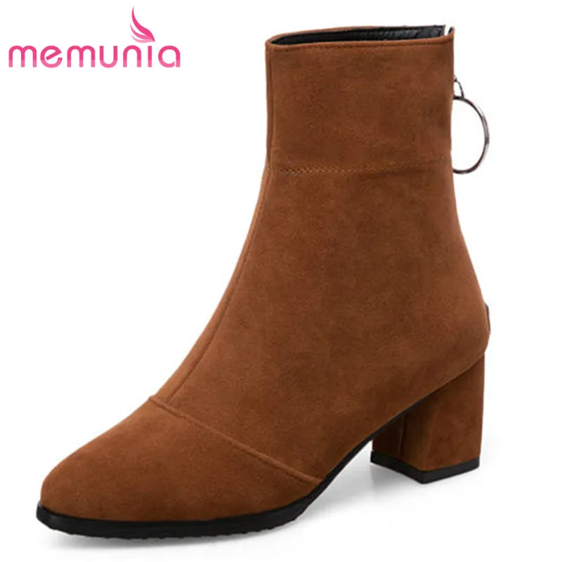 MEMUNIA 2018 flock leather ankle boots women zipper simple autumn winter shoes solid colors square high heels boots female
MEMUNIA 2018 flock leather ankle boots women zipper simple autumn winter shoes solid colors square high heels boots female