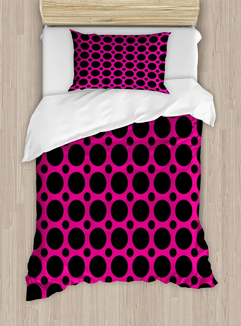 Hot Pink Duvet Cover Set , Big and Small Dots Spots in Symmetrical Order Old Fashioned Vibrant Design, 4 Piece Bedding Set
Hot Pink Duvet Cover Set , Big and Small Dots Spots in Symmetrical Order Old Fashioned Vibrant Design, 4 Piece Bedding Set