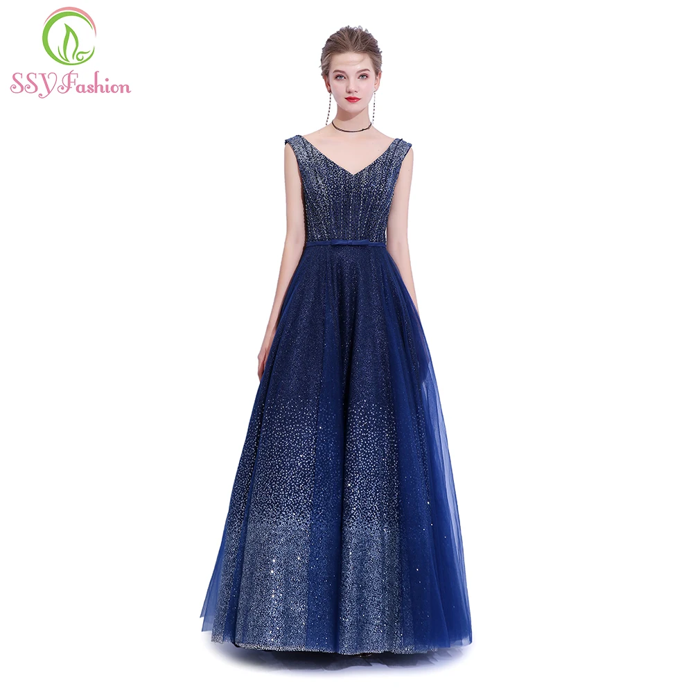 Clearance Luxury Evening Dress Banquet Elegant V-neck Floor-length Navy Blue Sequines Shine Prom Party Gown Reflective Dres
Clearance Luxury Evening Dress Banquet Elegant V-neck Floor-length Navy Blue Sequines Shine Prom Party Gown Reflective Dres