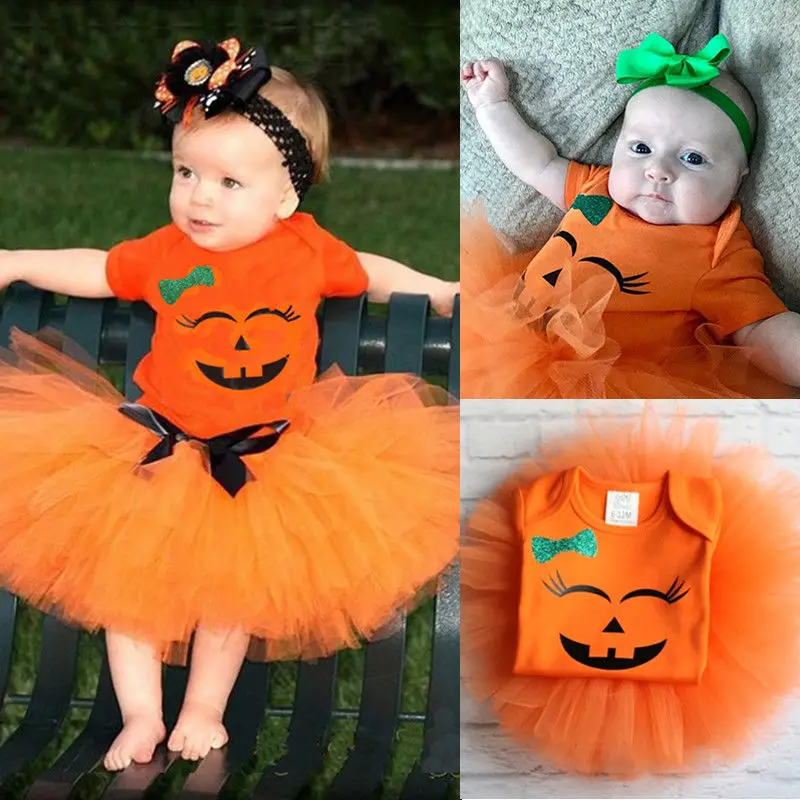 

PUDCOCO Cute Toddler Baby Girl Halloween Bodysuits+Tutu Tulle Skirts 2Pcs Outfit Casual Clothes 0-24M