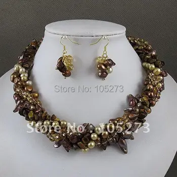 Wholesale Elegant jewelry set Brown crystal fresh water pearl necklace earring magnet clasp 5rows free shipping A2093
Wholesale Elegant jewelry set Brown crystal fresh water pearl necklace earring magnet clasp 5rows free shipping A2093