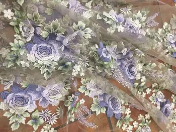 1 yard lace fabric with embroidered purple roses and green leaves, mixed colors deluxe embroidery mesh lace fabric, code MF215
1 yard lace fabric with embroidered purple roses and green leaves, mixed colors deluxe embroidery mesh lace fabric, code MF215