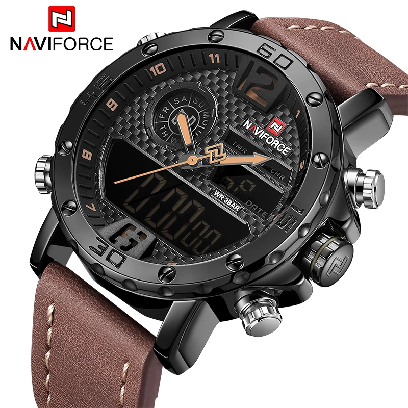 Часы наручные NAVIFORCE Мужские кварцевые, роскошные Брендовые спортивные светодиодные аналоговые цифровые, в стиле милитари, с кожаным ремешком
Часы наручные NAVIFORCE Мужские кварцевые, роскошные Брендовые спортивные светодиодные аналоговые цифровые, в стиле милитари, с кожаным ремешком