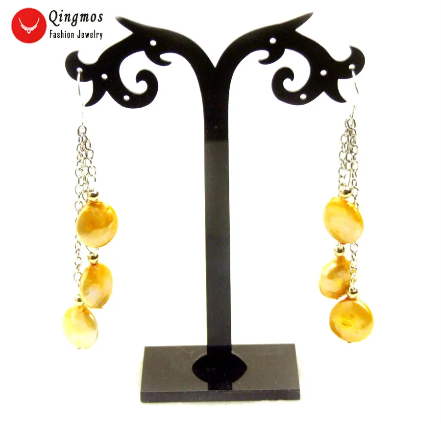 Qingmos Trendy Natural Pearl Earrings for Women with 3 PCS Orange 12-13mm Coin Freshwater Pearl Dangle Earring Jewelry 3" ear726
Qingmos Trendy Natural Pearl Earrings for Women with 3 PCS Orange 12-13mm Coin Freshwater Pearl Dangle Earring Jewelry 3" ear726