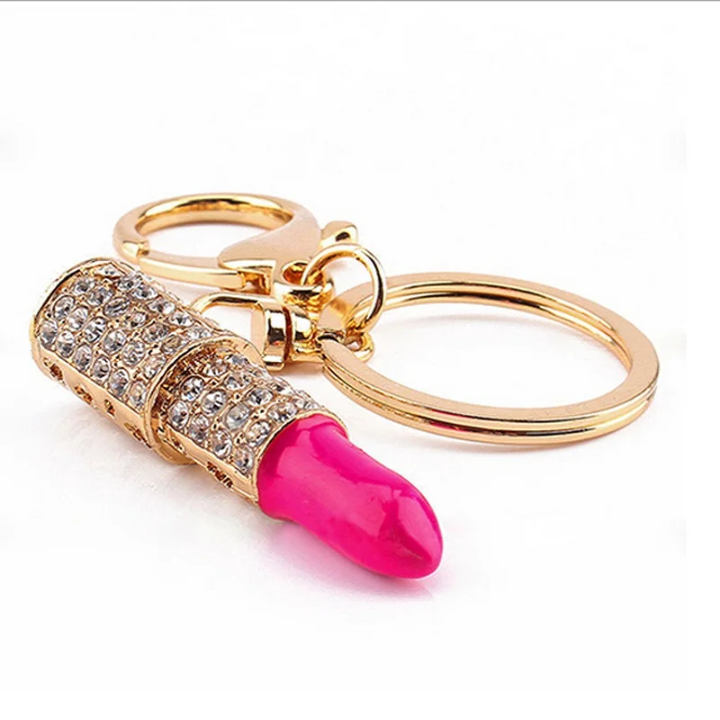 Lipstick-Rhinestone-Crystal-Keyring-Charm-Pink-Pendant-Car-Gold-KeyChain-For-Woman-Gift-GM469 (1)