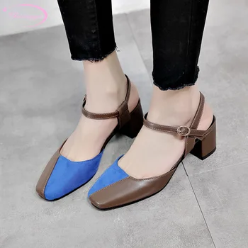 Chinese party style square toe summer cool sandals belt buckle color matching black beige blue high-heeled chunky women's shoes
Chinese party style square toe summer cool sandals belt buckle color matching black beige blue high-heeled chunky women's shoes