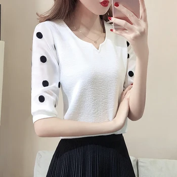 Summer White Chiffon Polka Dot Print Blouse Shirt 3/4 Sleeve V-neck Chiffon Tops Blusas Korean Fashion Office Blouses 2018 Black
Summer White Chiffon Polka Dot Print Blouse Shirt 3/4 Sleeve V-neck Chiffon Tops Blusas Korean Fashion Office Blouses 2018 Black
