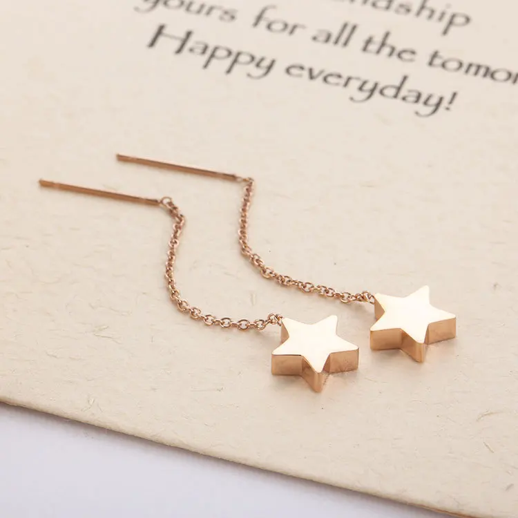 New Design Fashion Pentagram Stars Tassel Dangle Earrings Titanium Steel Rose Gold Engagement Wedding Earrings For Women BXE011
New Design Fashion Pentagram Stars Tassel Dangle Earrings Titanium Steel Rose Gold Engagement Wedding Earrings For Women BXE011