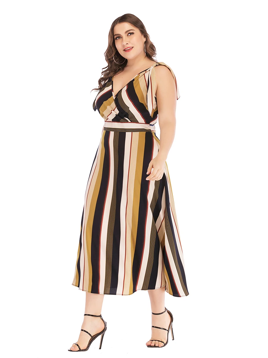 Vintage Striped Sleeveless women dress Plus Size Long Dresses Summer V Neck Lace Up Elegant Female Dress Vestidos 2019
Vintage Striped Sleeveless women dress Plus Size Long Dresses Summer V Neck Lace Up Elegant Female Dress Vestidos 2019