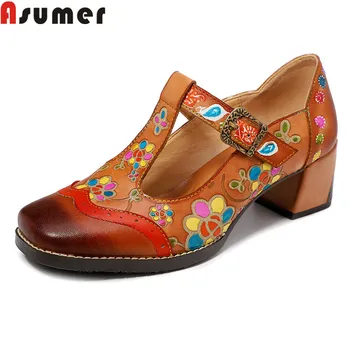 ASUMER hot sale new pumps shoes women square toe genuine leather shoes buckle mixed colors Vintage Style flower high heels shoes
ASUMER hot sale new pumps shoes women square toe genuine leather shoes buckle mixed colors Vintage Style flower high heels shoes