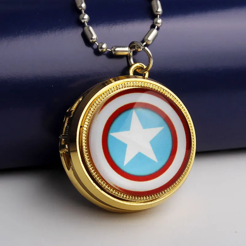 New Fashion Golden The Avengers Marvel's Quartz Pocket Watch Pendant Necklace Chain Gift Children Boy Kids Gift
New Fashion Golden The Avengers Marvel's Quartz Pocket Watch Pendant Necklace Chain Gift Children Boy Kids Gift