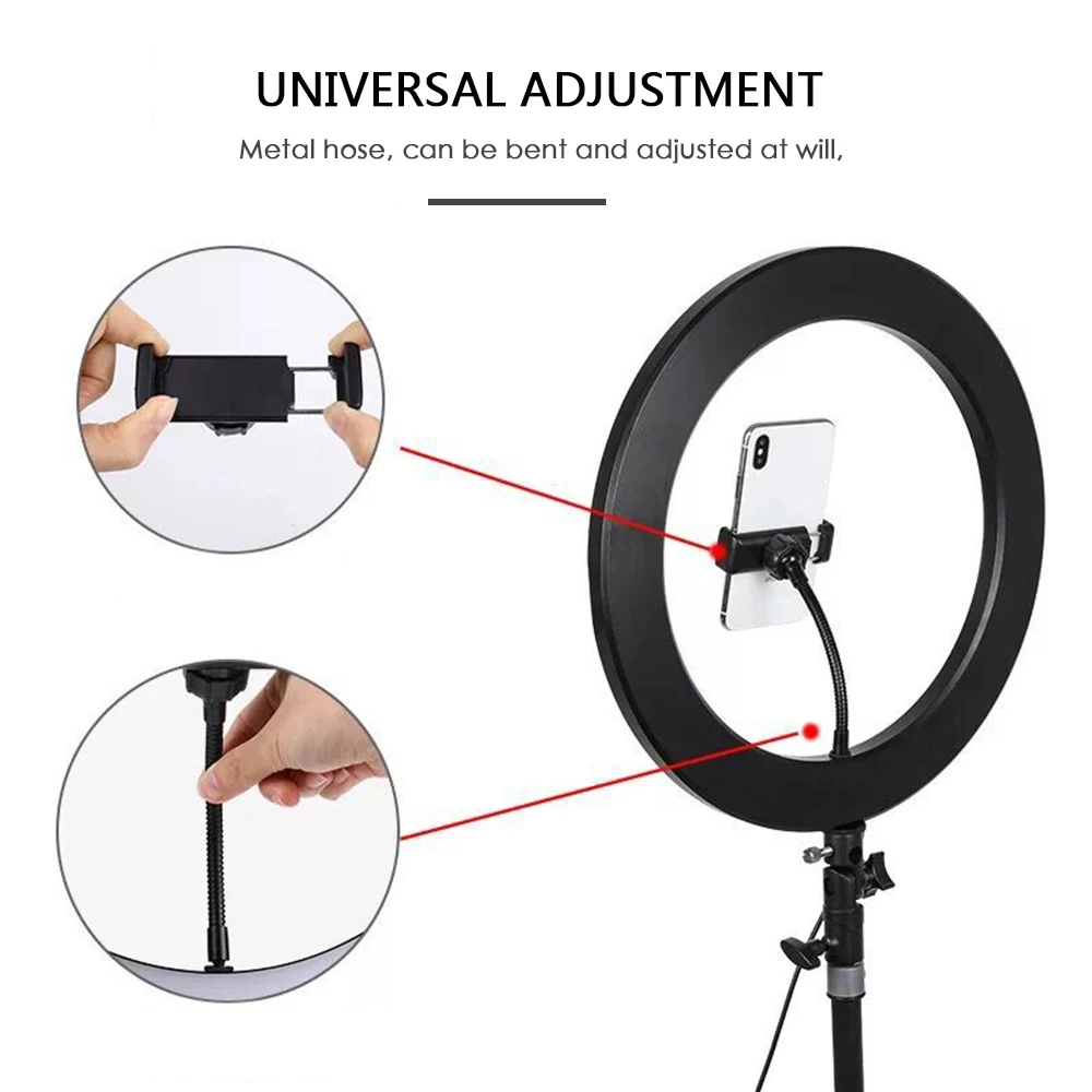 18W 5600K Phone Stand Holder with 36cm 288 LED Ring Light Dimmable for Mobile Phone Live Phone Stand Fill Light Phone Led Light
18W 5600K Phone Stand Holder with 36cm 288 LED Ring Light Dimmable for Mobile Phone Live Phone Stand Fill Light Phone Led Light