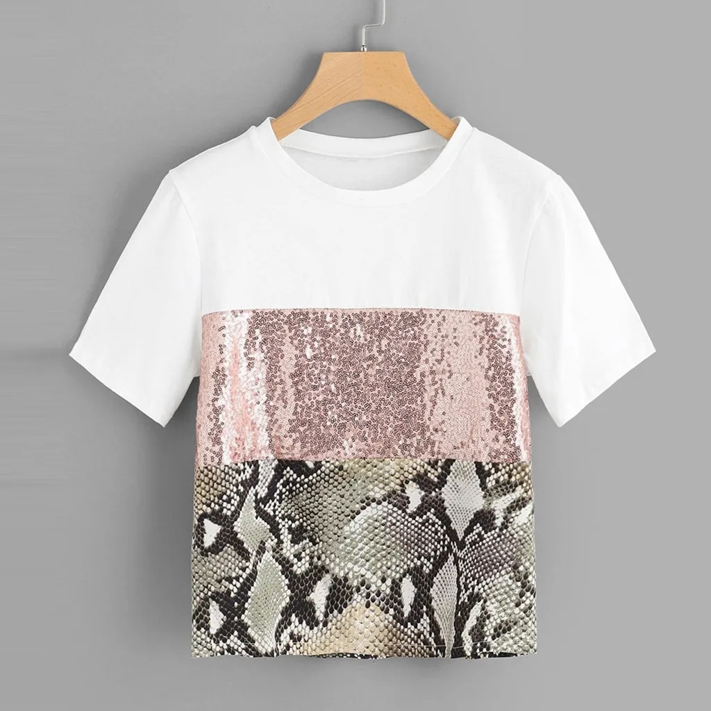 korean clothes Summer fashion women's t-shirt mosaic leopard sequined sleeves T-shirt casual shirt top female T-shirts for women
korean clothes Summer fashion women's t-shirt mosaic leopard sequined sleeves T-shirt casual shirt top female T-shirts for women