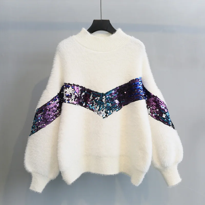 2018 Autumn Winter Knitwear Womenso-neck Mink Cashmere Sweater Fashion V-shaped Sequines Sweaters Girls Lady Knit Pullover Tops
2018 Autumn Winter Knitwear Womenso-neck Mink Cashmere Sweater Fashion V-shaped Sequines Sweaters Girls Lady Knit Pullover Tops