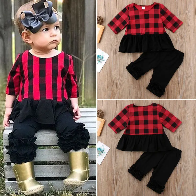 Fashion Baby Girl Clothes Set Red Plaid Tops+Black Pants Ruffles 2pcs Girl Clothing Suit
Fashion Baby Girl Clothes Set Red Plaid Tops+Black Pants Ruffles 2pcs Girl Clothing Suit