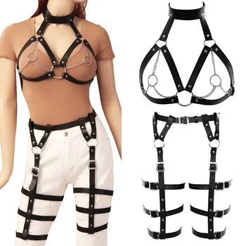 Leather Harness Garter Belts Sexy Lingerie Set Waist Leg Bondage Bra Adjust Tops Metal Chain Hollow Out Halloween Rave for Women
Leather Harness Garter Belts Sexy Lingerie Set Waist Leg Bondage Bra Adjust Tops Metal Chain Hollow Out Halloween Rave for Women