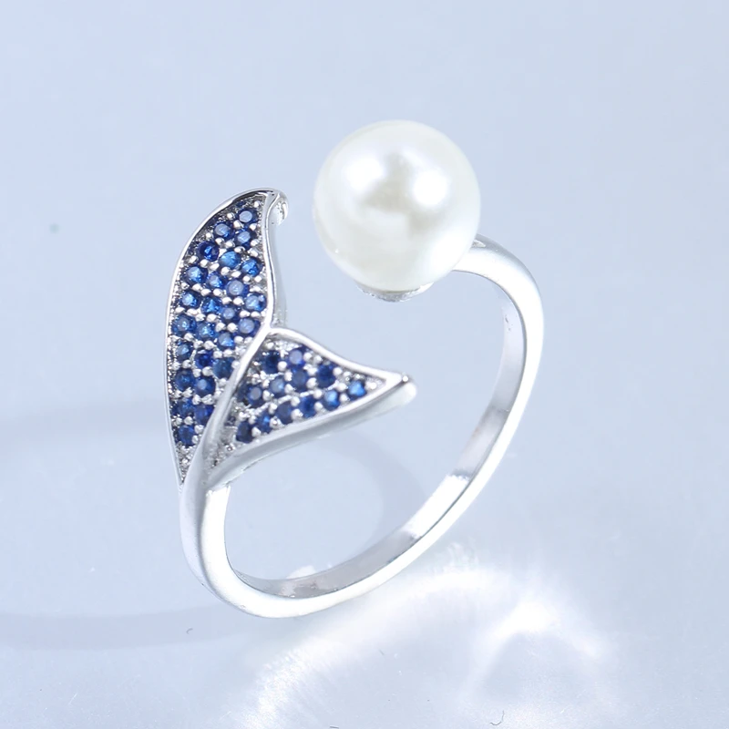 Fashion 925 Sterling Silver Adjustable Fish Tail Mermaid Pearl Engagement Open Rings for Women Blue Cz Wedding Rings
Fashion 925 Sterling Silver Adjustable Fish Tail Mermaid Pearl Engagement Open Rings for Women Blue Cz Wedding Rings