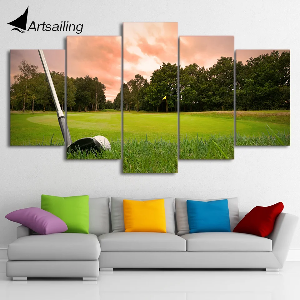 HD Print 5 Piece canvas art golf club course painting for living room home decoration free shipping/ NY-6825C | Дом и сад