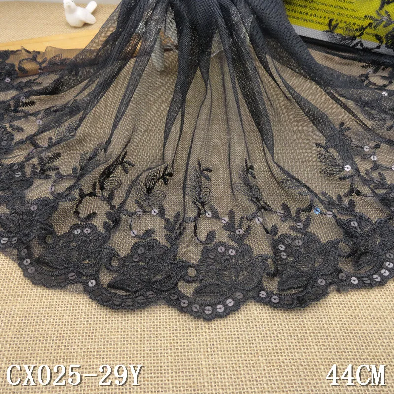 44cm width Black with sequins Springy Lace Fabric Trim Ribbon Garment Accessories for wedding decoration 1 yard/lot DIY
44cm width Black with sequins Springy Lace Fabric Trim Ribbon Garment Accessories for wedding decoration 1 yard/lot DIY