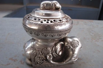 Tibet Buddhism Elephant God Censer statue White Copper Silver incense burner 
Tibet Buddhism Elephant God Censer statue White Copper Silver incense burner