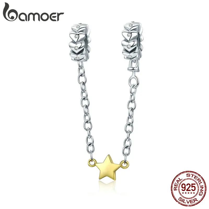 BAMOER 100% 925 Sterling Silver Stackable Heart Chain Star Dangle Safety Chain Charm fit Charm Bracelet DIY Jewelry SCC603 
BAMOER 100% 925 Sterling Silver Stackable Heart Chain Star Dangle Safety Chain Charm fit Charm Bracelet DIY Jewelry SCC603