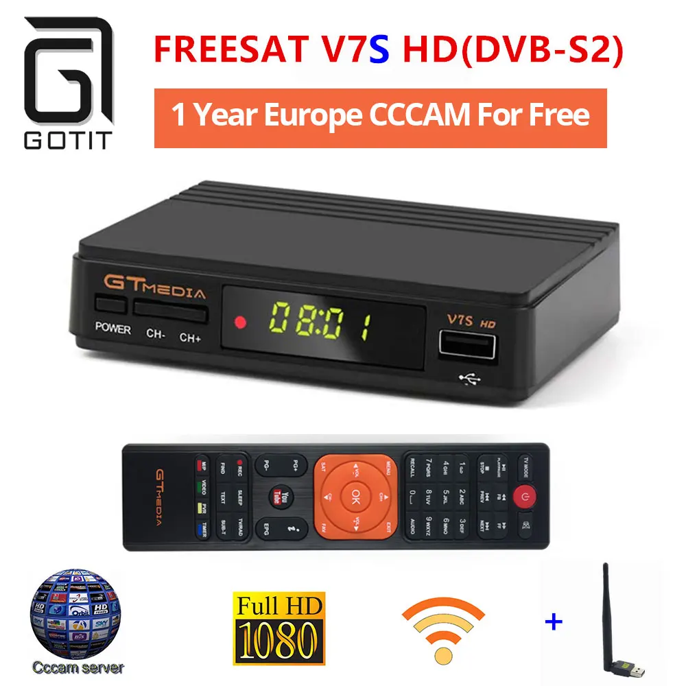 FREESAT V7S Satellite Receiver Box with 12 Month Europe Cccam 4clines Full HD 1080P and USB WIFI Spain Italy UK Germany Holland
FREESAT V7S Satellite Receiver Box with 12 Month Europe Cccam 4clines Full HD 1080P and USB WIFI Spain Italy UK Germany Holland